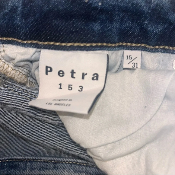 NWT Petra Dark Wash Distressed Mid Rise Flare P221FM-MD Sz 15 Sz 31 - Picture 7 of 10